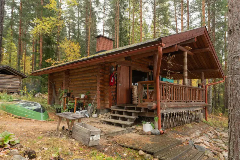 Hirsimökki ~66 m² (2000) + rantasauna 25 m², 1,115 ha et rive dure sur le Keitele — Liimattala / Äänekoski — 9