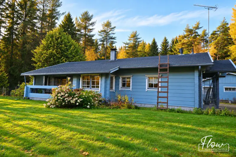Maison en rondins Honka 127 m² (1996) + sauna, garage chauffé 103 m², 3,25 ha et ~160 m de rive privée sur le Hirvasjoki — Äänekoivisto / Äänekoski — 5