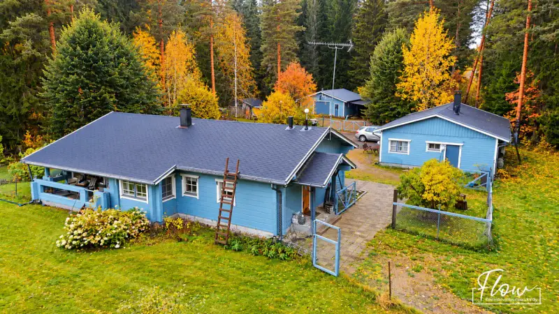 Maison en rondins Honka 127 m² (1996) + sauna, garage chauffé 103 m², 3,25 ha et ~160 m de rive privée sur le Hirvasjoki — Äänekoivisto / Äänekoski — 4