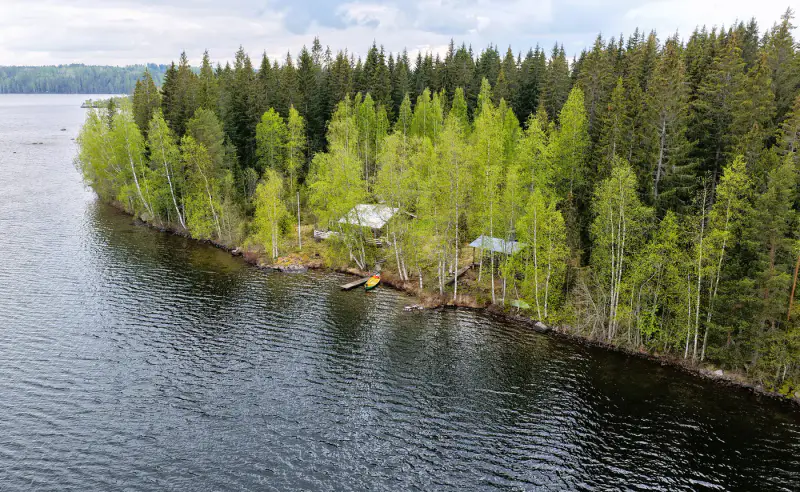 Mökki d’île ~47 m² (1963) + sauna de rive, plage de sable sur le Suontee, 2 790 m² — Kalhosaari / Hirvensalmi — 14