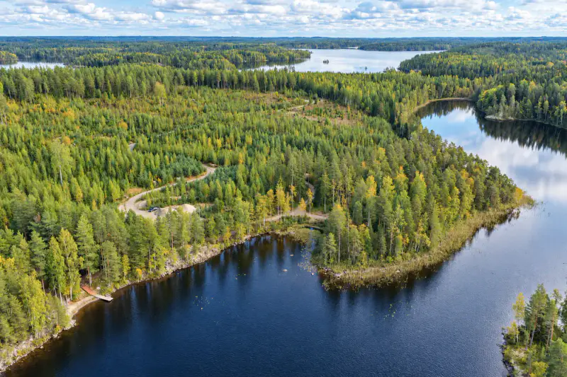 Terrain constructible ~1,9 ha, ~200 m rive ouest Puula, 350 k-m² — Suurenniemi / Hirvensalmi — 2