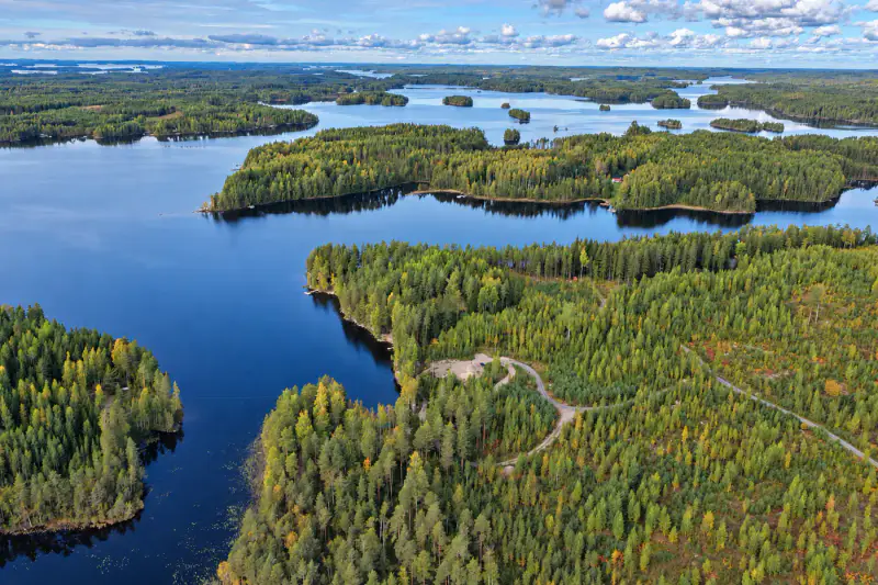 Terrain constructible ~1,9 ha, ~200 m rive ouest Puula, 350 k-m² — Suurenniemi / Hirvensalmi — 1