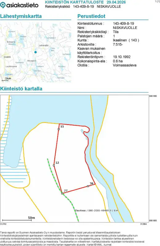 Terrain (määräala) Petäjäjärvi — Juhtimäki (Ikaalinen), ~0,3 ha, droits 100 m² — 2