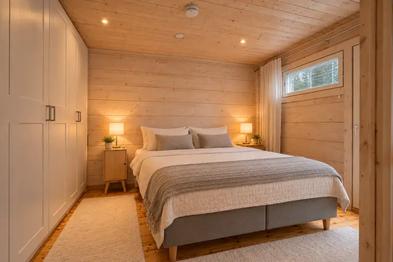 Lamellihirsinen mökki ~59 m² + kota et palju, 4,72 ha et ~55 m de rive privée sur le ruisseau Lintujärvenpuro — Lauluvaara / Inari — 13