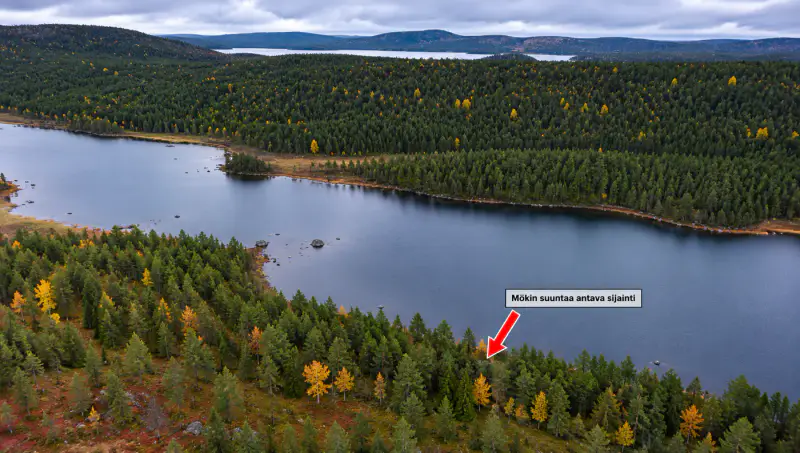Hirsimaja ~24 m² + sauna, ~4,8 ha (~100 m rive), Muddusjärvi — Pitkävuono / Inari — 3