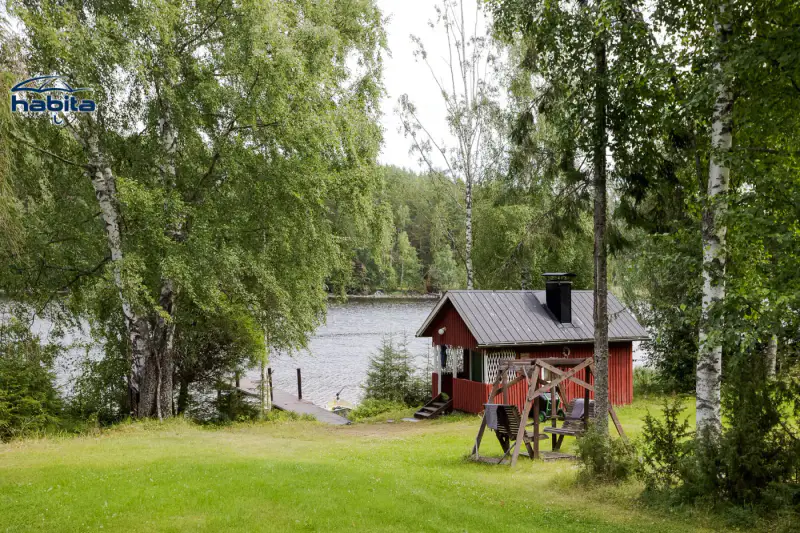 Chalet en rondins ~50 m² (1935) sur île du Päijänne, 12 732 m², 160 m de rive, sauna de rive + savusauna — Siikasaari / Jyväskylä — 8
