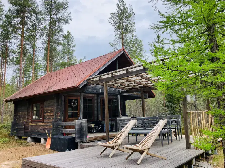 Propriété forestière de 9 ha avec 400 m de rive privée sur l’Ullavanjoki, île privée, chalet en rondins et sauna — Köyris, Kruunupyy — 9