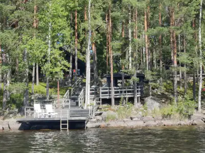 Hirsimökki ~78 m² (2007) + rantasauna, 5 510 m² et rive sud Päijänne — Pihlajakoski / Kuhmoinen — 1