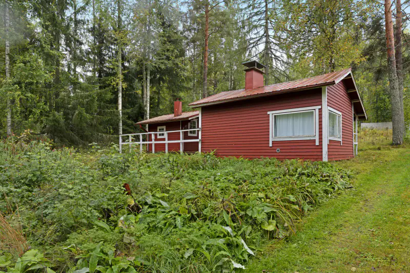 Petit mökki ~27 m² (1990) + sauna 1950, ~2 960 m², plage ~30 m — Vaivio / Liperi — 9