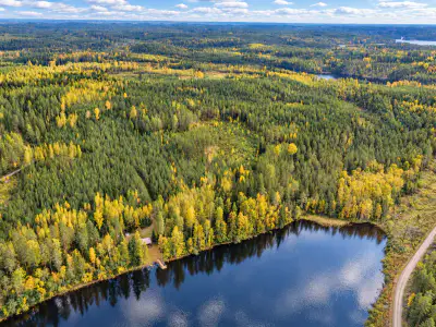 Mökki en rondins ~35 m² (1976) + sauna, 3 950 m² en zone RA (290 m² constructibles) et rive privée sur le Kallavesi — Mäntyharju — 1