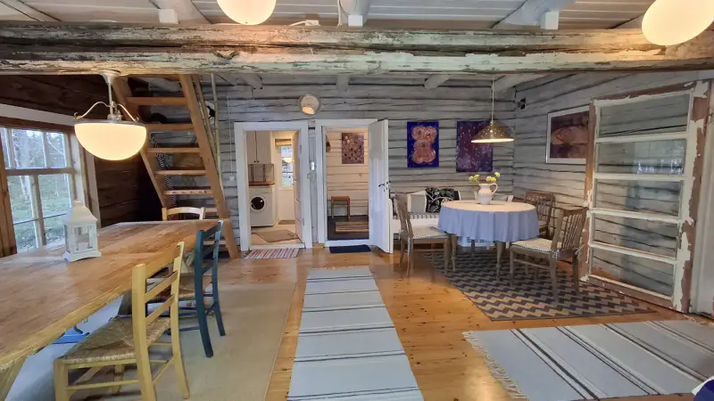 Hirsihuvila ~90 m² (1989) + sauna, 3 850 m², Kuolimo (île) — Suomenniemi / Mikkeli — 2