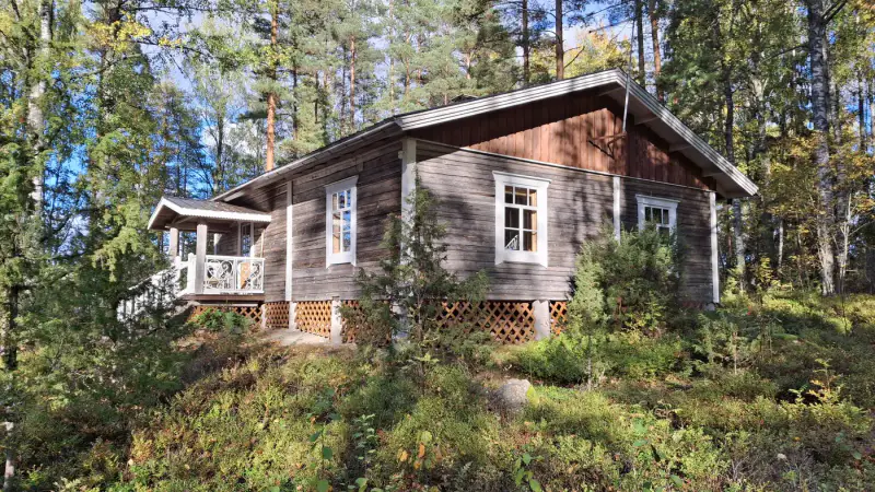 Hirsihuvila ~90 m² (1989) + sauna, 3 850 m², Kuolimo (île) — Suomenniemi / Mikkeli — 4