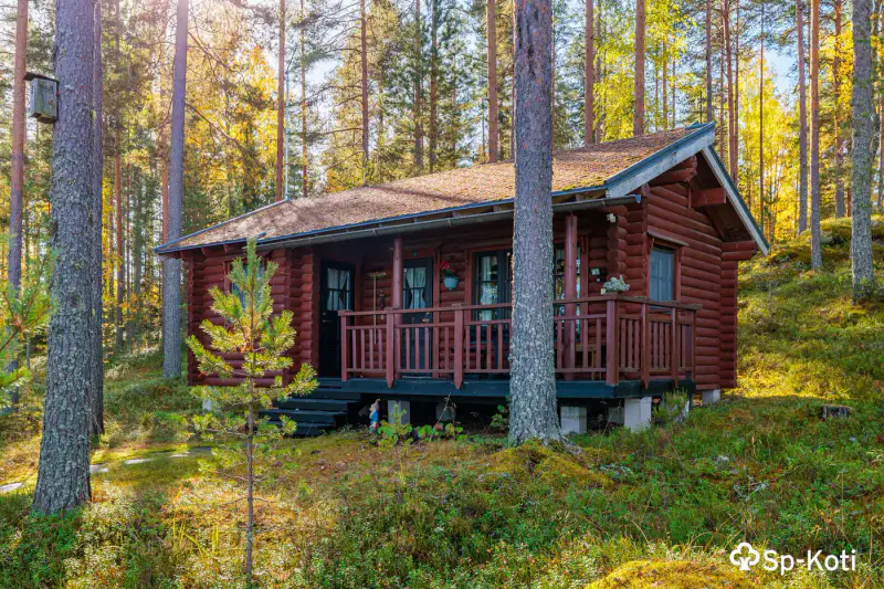 Pyöröhirsimökki 120 m² (1965) + rantasauna et vierasmaja, 1 ha et ~150 m de rive privée Saimaa Yövesi — Liikasenniemi / Mikkeli — 12