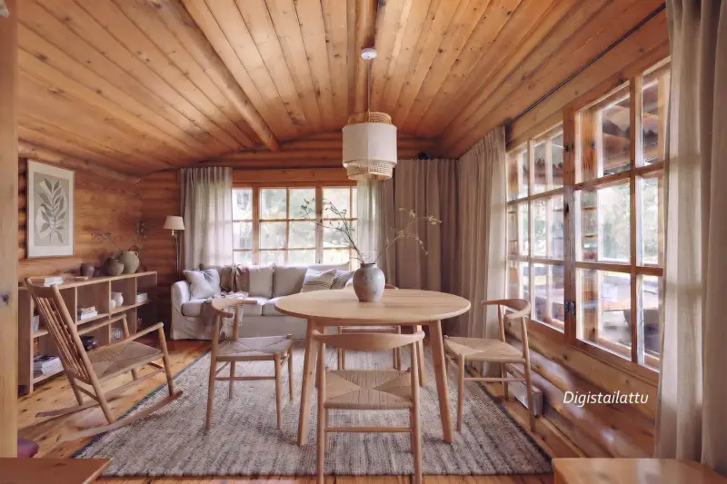 Mökki ~45 m² (1975) + sauna, rive mer ouest, 8 080 m² + vesijättö — Rymättylä — 7