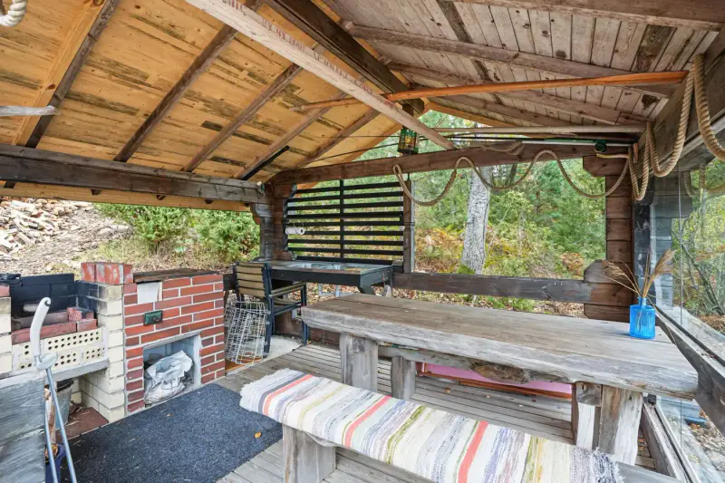 Mökki en rondins ~37 m² (1990) + sauna, île de Valjumaa : 9 401 m² et 115 m de rive de mer privée plein sud — Velkua / Naantali — 15