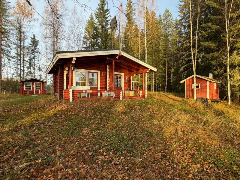 Mökki hirsi ~25 m² (1985) + sauna 1996, 2 000 m² et ~40 m de rive — Pieni-Kaislanen / Pieksämäki — 4