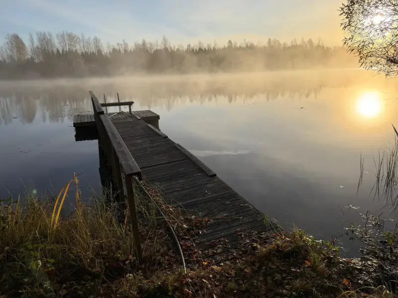 Mökki hirsi ~25 m² (1985) + sauna 1996, 2 000 m² et ~40 m de rive — Pieni-Kaislanen / Pieksämäki — 1