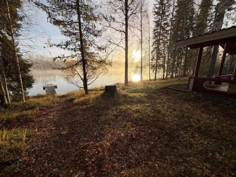 Mökki hirsi ~25 m² (1985) + sauna 1996, 2 000 m² et ~40 m de rive — Pieni-Kaislanen / Pieksämäki — 3