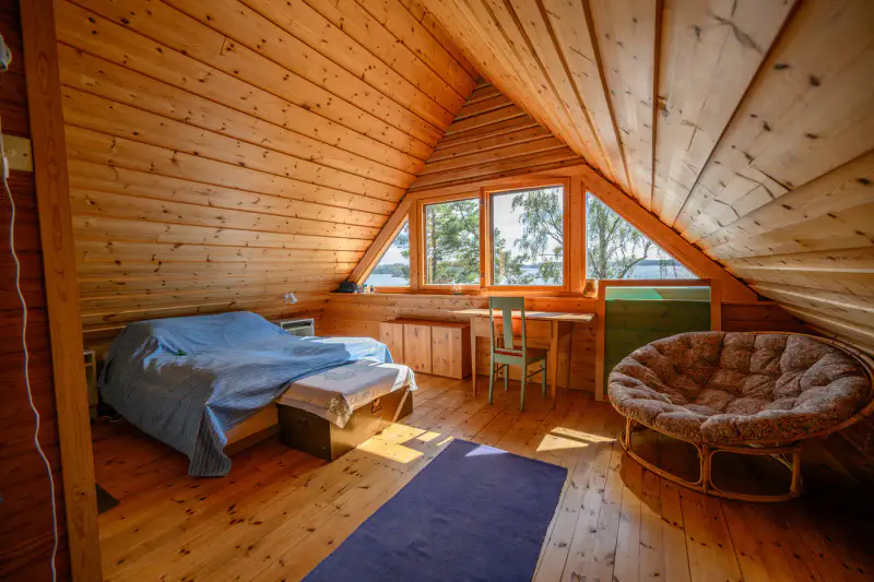 Mökki en rondins ~50 m² (1972) + sauna de rive, île de Svedjeholmen, 7 500 m² et rive mer privée, accès en bateau — Tammisaari / Raasepori — 18