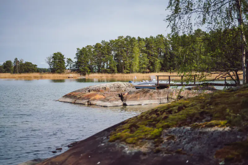 Hirsihuvila ~55 m² + maison d’amis et rantasauna, ~2,75 ha et rive mer — Älgö / Raasepori — 15