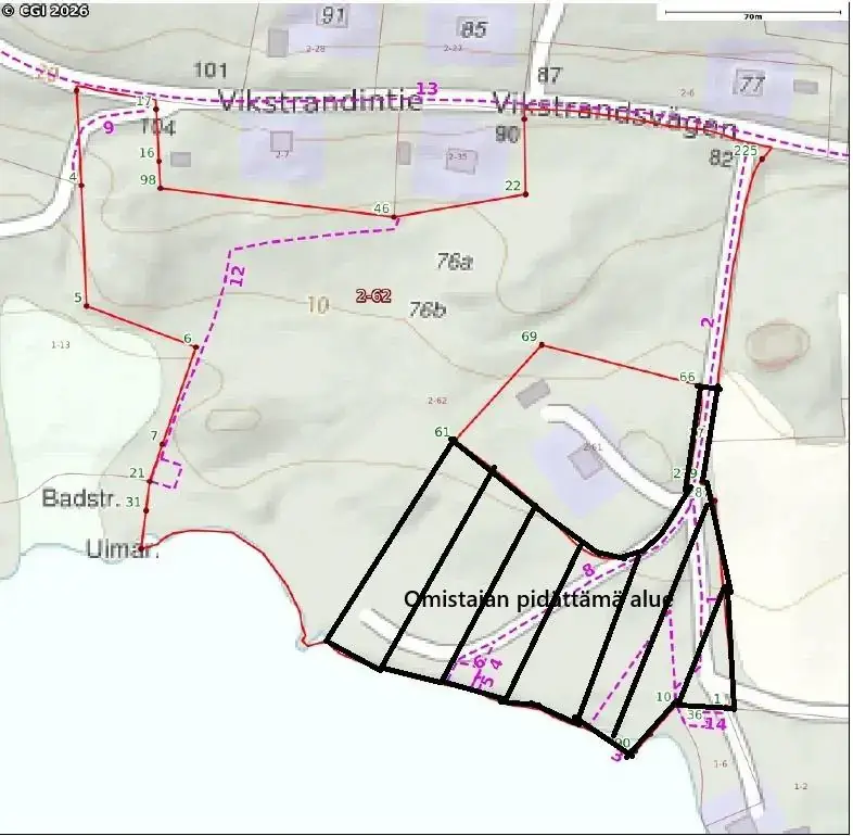 Terrain loisirs ~2,49 ha, rive sud Vikstrandsviken (~110 m), permis 2025 — Tenhola / Raasepori — 4