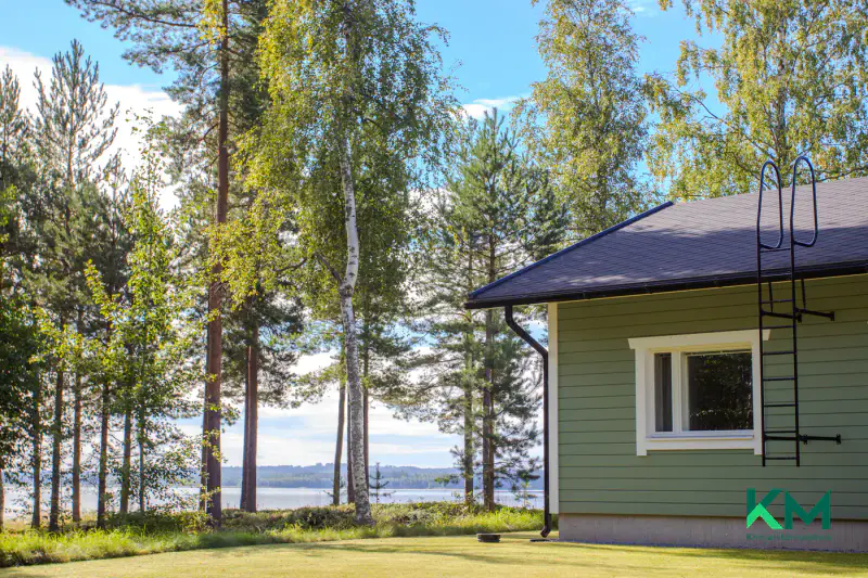 Maison neuve 2024 (~68 m²) + rantasauna, ~500 m rive Saimaa/Haukivesi, 3,8 ha — Vaahersalo / Rantasalmi — 1