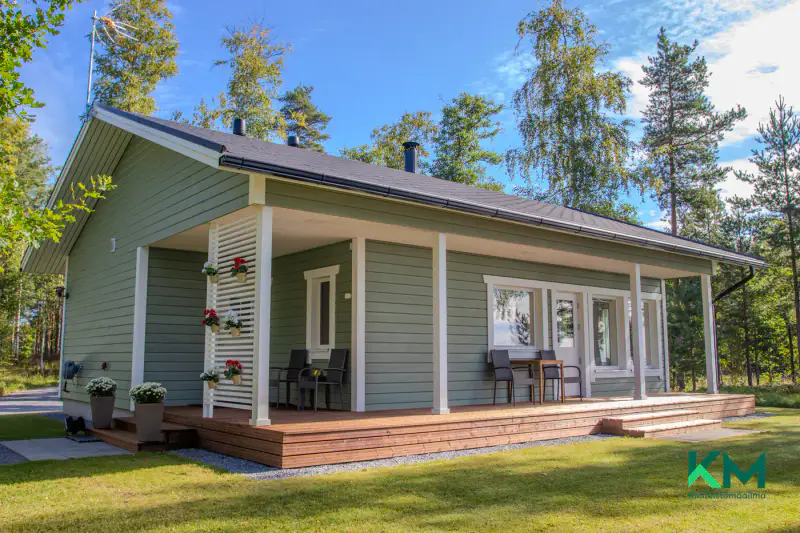 Maison neuve 2024 (~68 m²) + rantasauna, ~500 m rive Saimaa/Haukivesi, 3,8 ha — Vaahersalo / Rantasalmi — 8