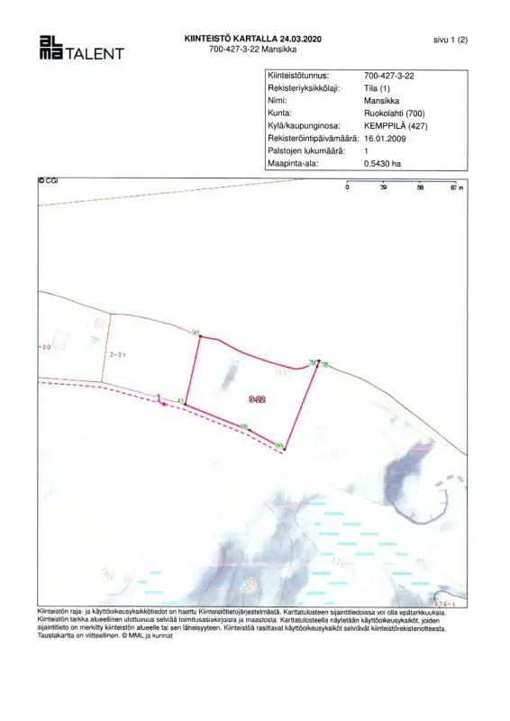 Terrain rive ~5 430 m², droit RA 200 m² — Virmutjoki / Ruokolahti — 9
