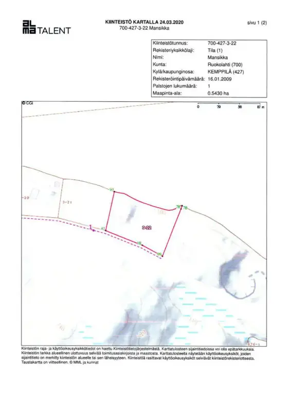 Terrain constructible ~5 430 m², droit 200 k-m², rive lac — Virmutjoki / Ruokolahti — 10