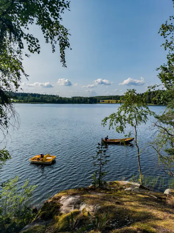 Mökki en rondins ~65 m² (1973) + sauna à bois, 4 350 m² et 90 m de rive privée sur l’Isojärvi, au bout de la route — Jäminkipohja / Ruovesi — 3