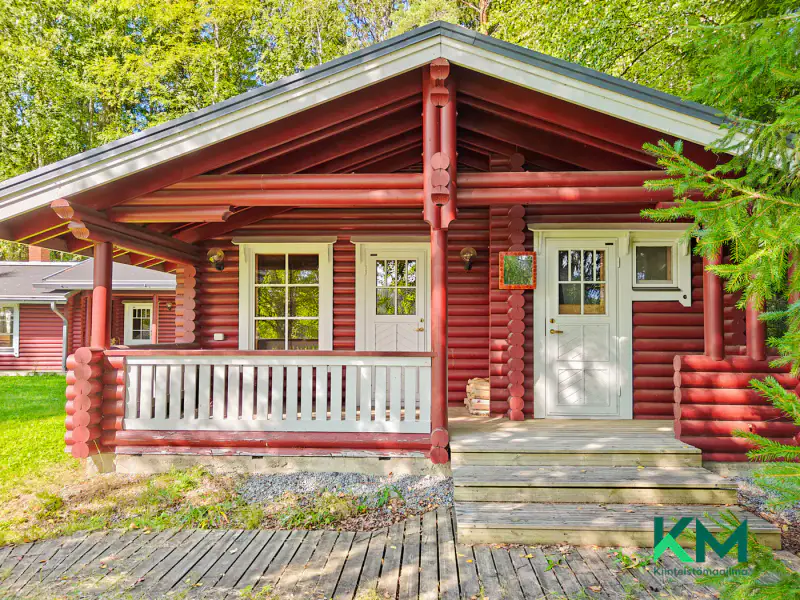 Ensemble pyöröhirsi 1987 + sauna + hirsitalo, rive Hietalampi (lien Saimaa) — Savonranta — 18