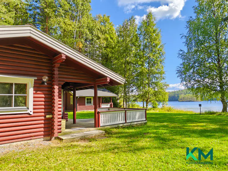 Ensemble pyöröhirsi 1987 + sauna + hirsitalo, rive Hietalampi (lien Saimaa) — Savonranta — 4