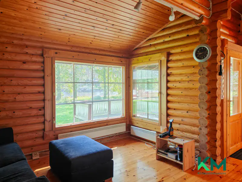 Ensemble pyöröhirsi 1987 + sauna + hirsitalo, rive Hietalampi (lien Saimaa) — Savonranta — 13