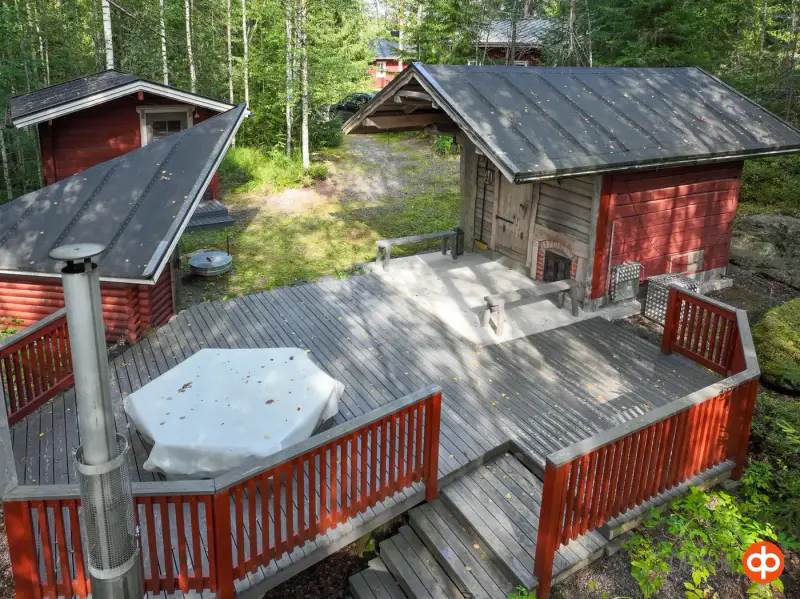 Chalet 2001 (52 m²) + sauna à fumée, deux propriétés de 2,87 ha avec rive privée sur le Siikjärvi — Somerniemi, Somero — 17