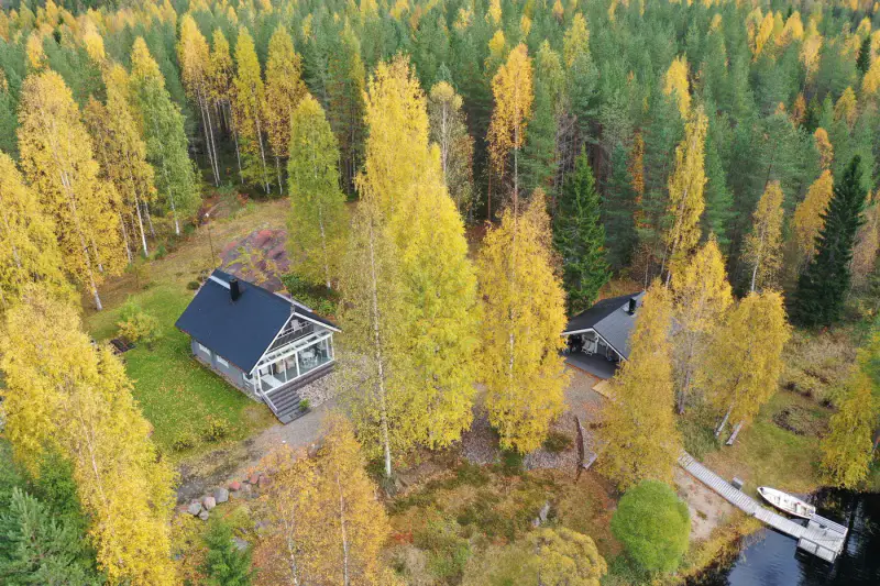 Chalet année-ronde ~55 m² (2003) + bâtiment sauna avec chambre, 2,6 ha et rive sur le Pitkälampi — Tipasjärvi / Sotkamo — 2