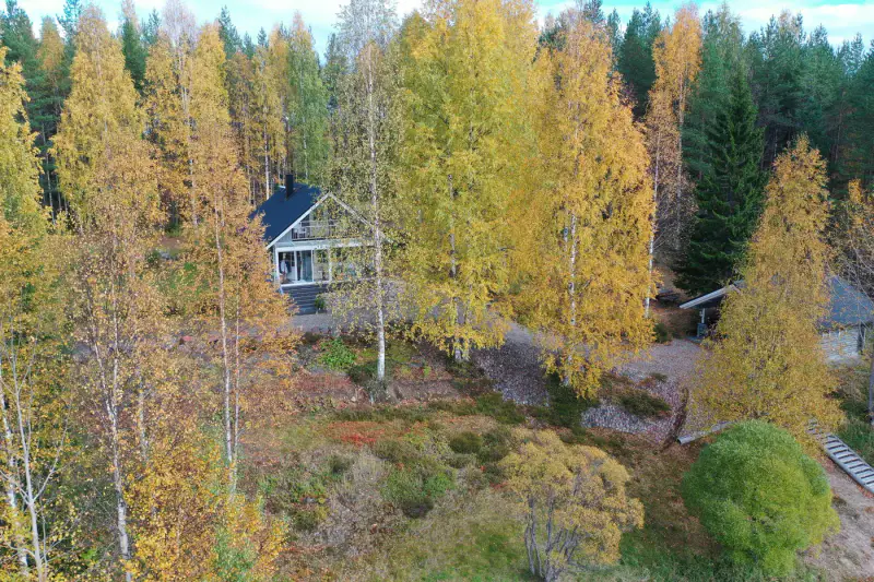 Chalet année-ronde ~55 m² (2003) + bâtiment sauna avec chambre, 2,6 ha et rive sur le Pitkälampi — Tipasjärvi / Sotkamo — 17