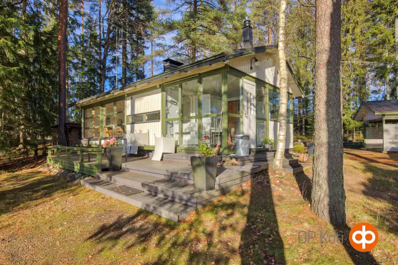 Chalet (38 m²) avec véranda vitrée, sauna, annexe d’hôtes et îlot privé, 3 625 m² sur le Ruostejärvi — Tammela — 6