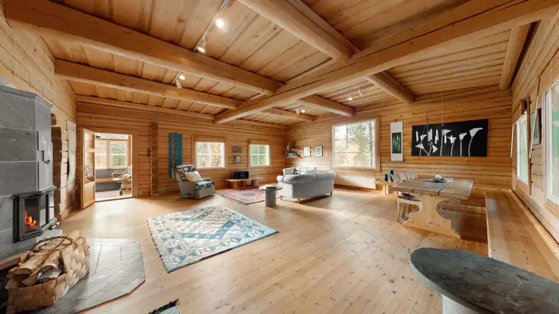 Maison en rondins équarris main 141 m² (1994) + sauna kelo, 6,4 ha et ~300 m de rive privée sur le Boaresgiettejávri — Utsjoki — 11