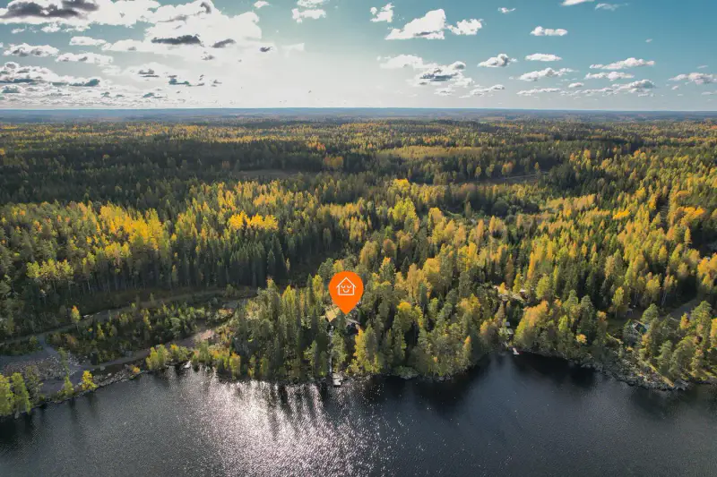 Mökki en rondins ~49 m² + mezzanine (2003), 4 590 m² et ~40 m de rive privée sur l’Iso Arajärvi — Vesilahti — 18